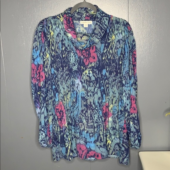 Coldwater Creek Multicolor Floral Cowl Neck Top - Picture 2 of 6